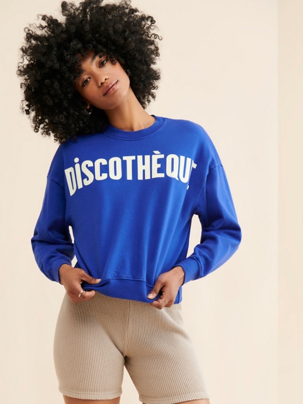 Clare V. Discothèque Blue Crop Sweatshirt